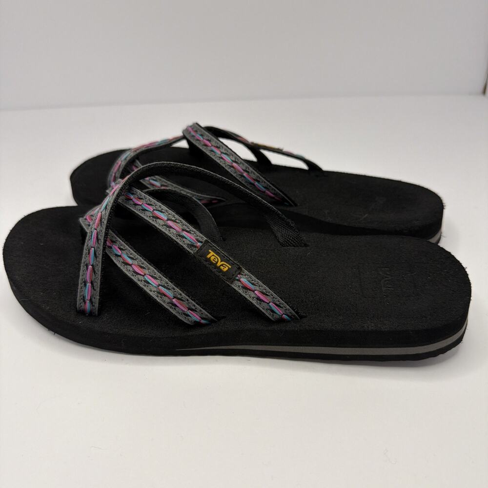 Teva Sandals Womens 9 Olowahu Casual Slip On Flip Flops Flats 6840 Black Fabric - Picture 3 of 9